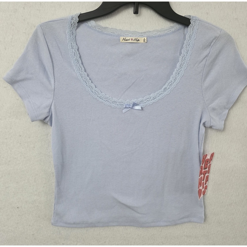 Heart & Hips blue crop top with  lace trim details Size L‎ - Picture 3 of 6